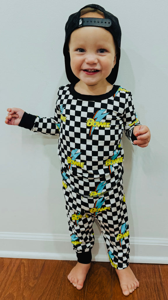 david bowie checkered kids thermal set